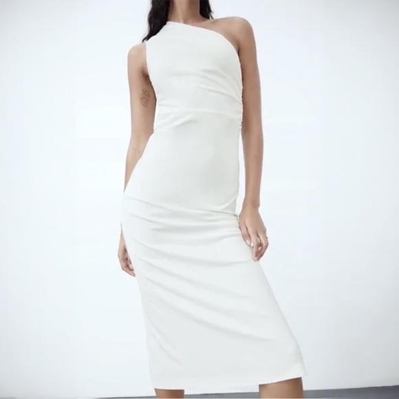 NWT Zara Women’s‎ White Asymmetrical Midi Dress Size M - Picture 4 of 4